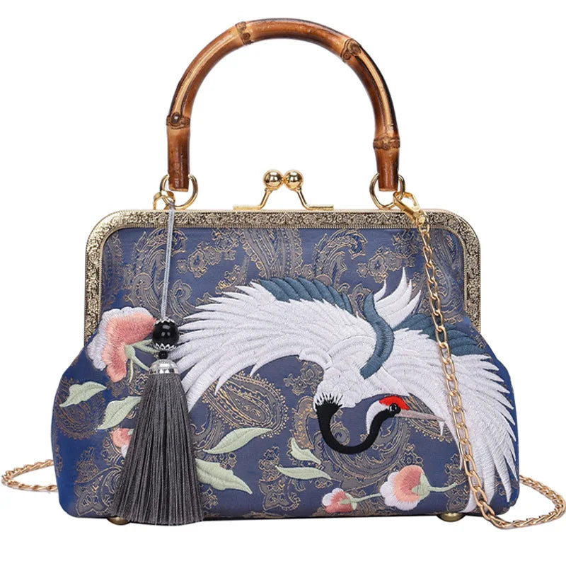 Embroidered Crane Bag - Floral Fawna