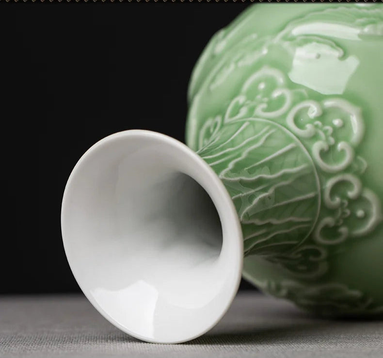 Ceramic Patterned Green Vase - Floral Fawna