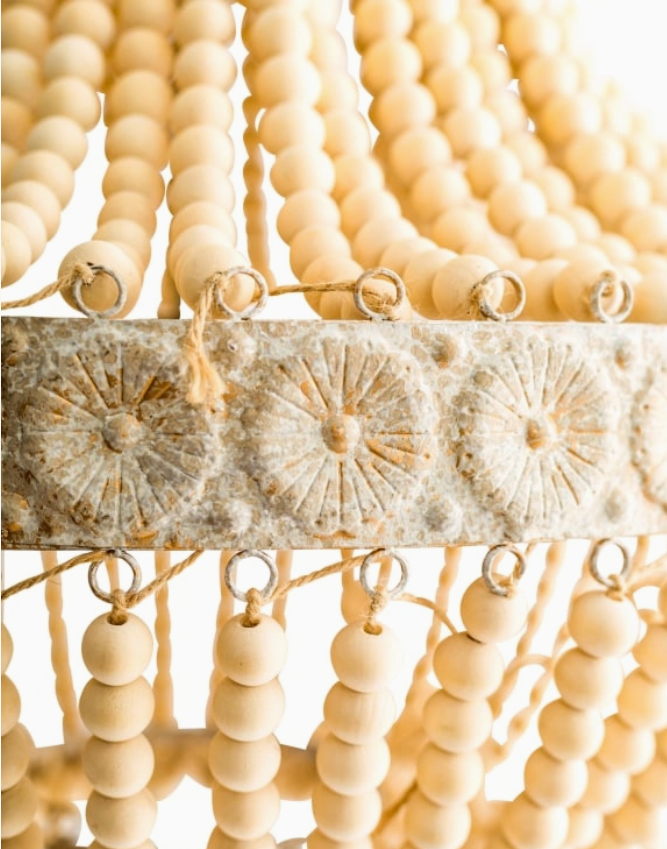Large Wooden-Beaded Chandelier