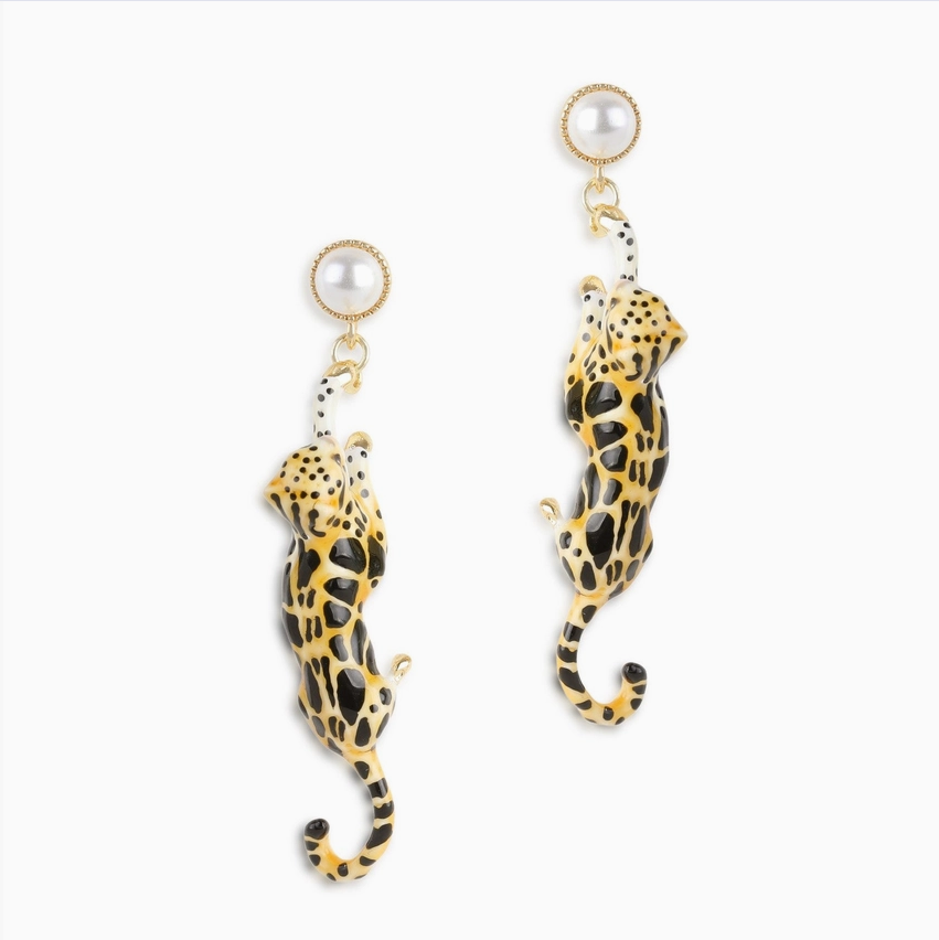 Clouded Leopard Drop Earrings