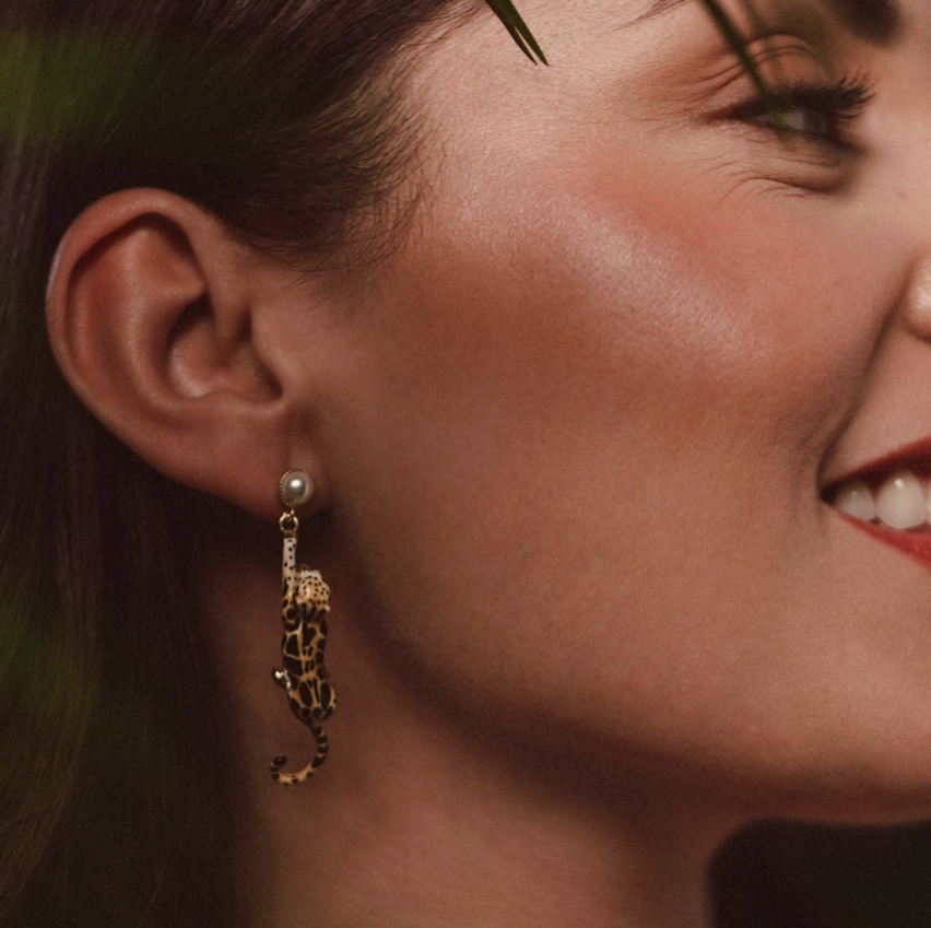 Clouded Leopard Drop Earrings