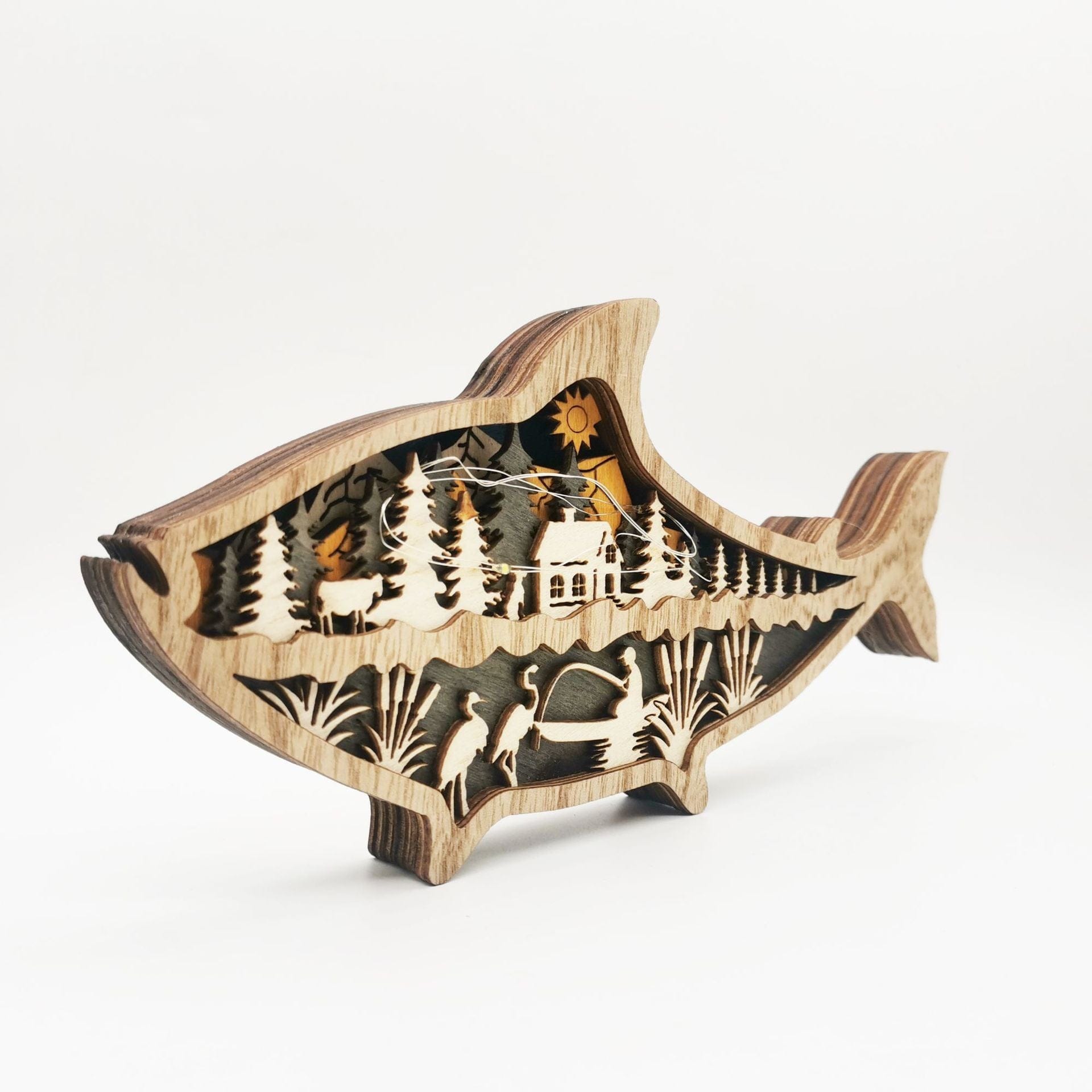 Carved Wood Fish Night Light - Floral Fawna