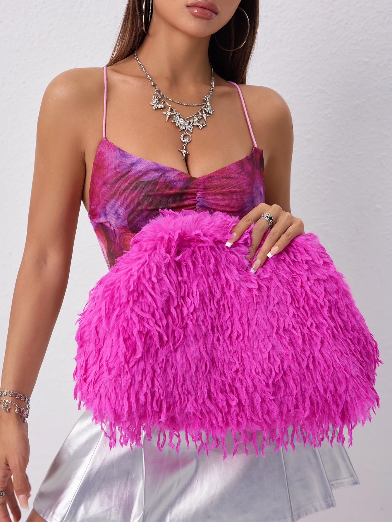 Oversized Faux Feather Clutch Bag - Floral Fawna