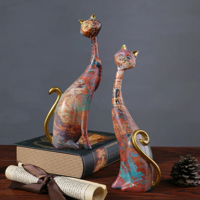 Two Cat Sculptures - Floral Fawna