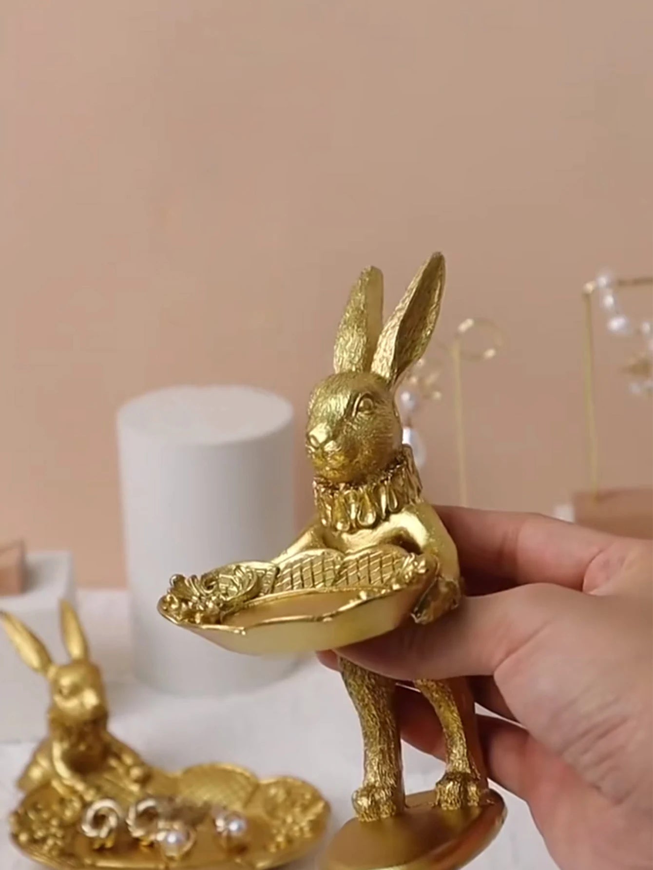 Gold Rabbit Trinket Dish - Floral Fawna