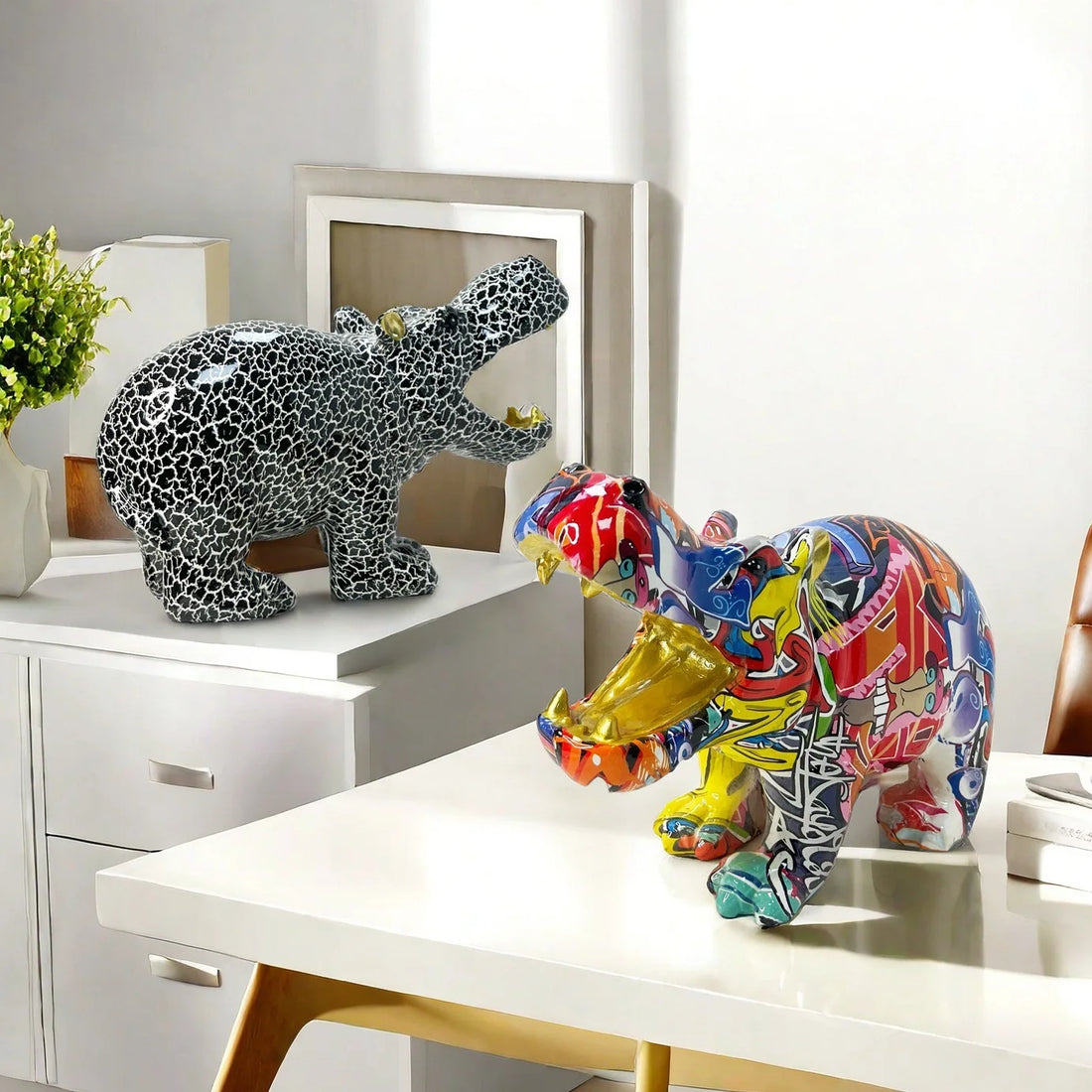 Abstract Hippo Sculpture - Floral Fawna