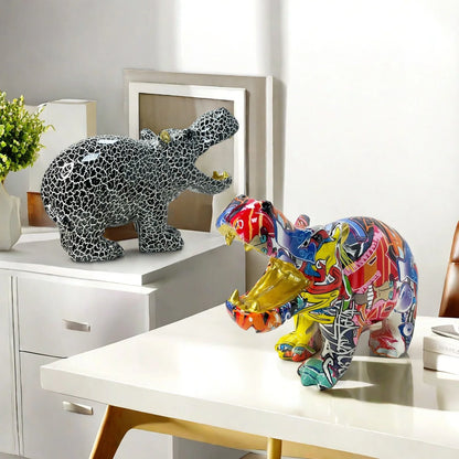 Abstract Hippo Sculpture - Floral Fawna