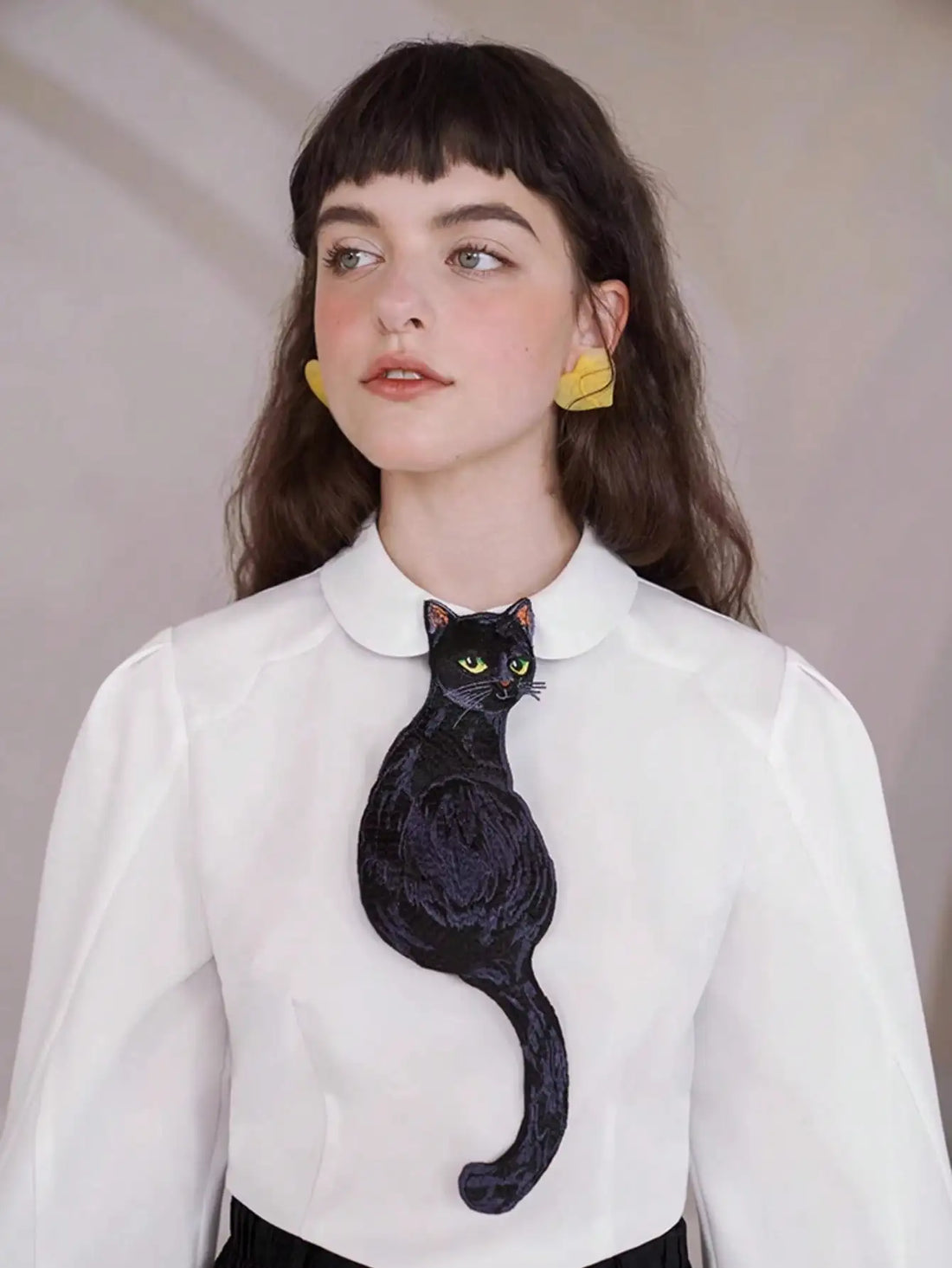 Embroidered Black Cat Tie - Floral Fawna
