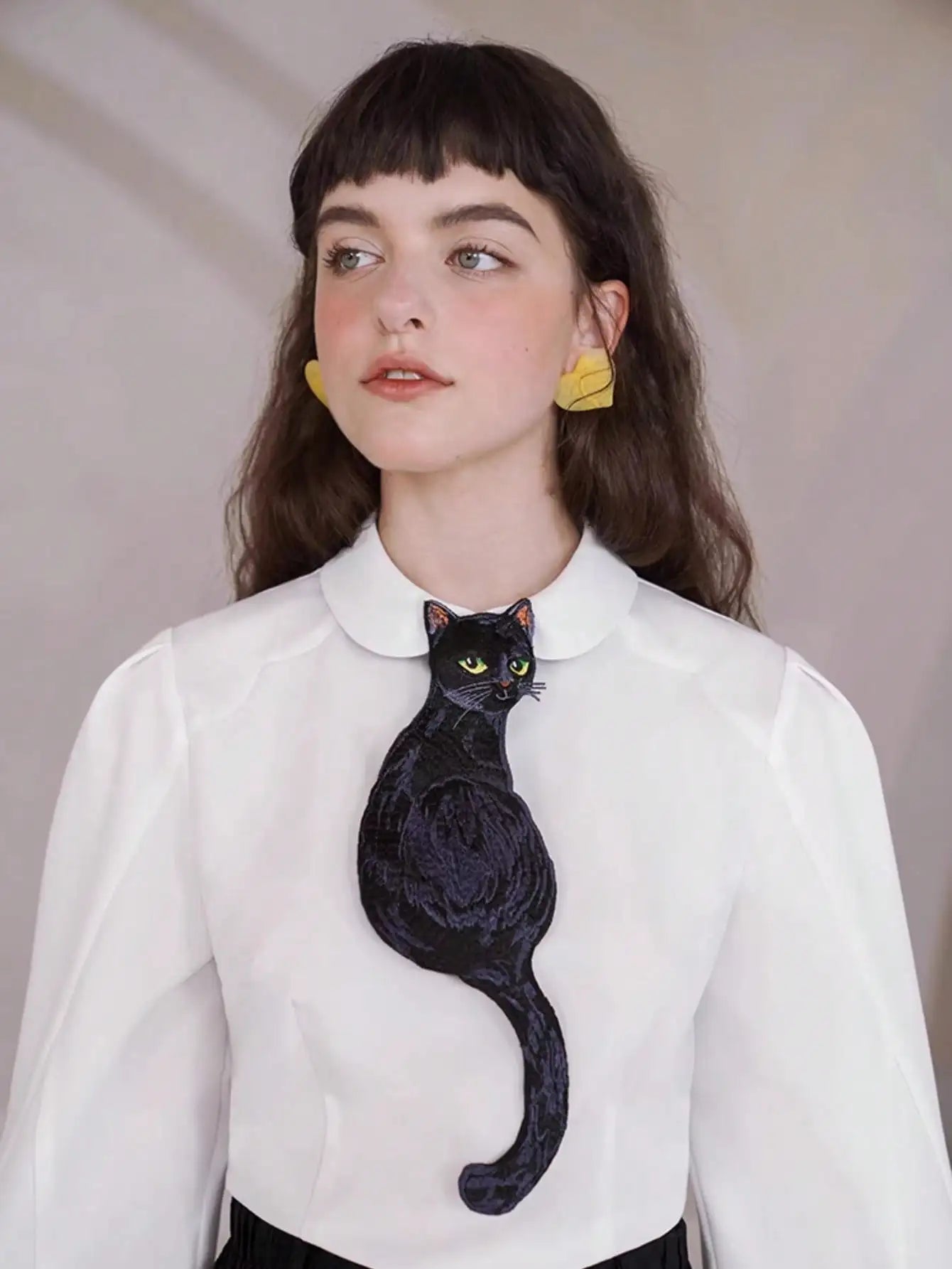 Embroidered Black Cat Tie - Floral Fawna