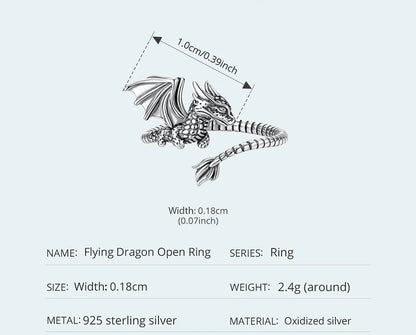 Sterling Silver Flying Dragon Ring - Floral Fawna
