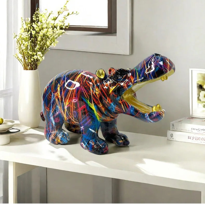 Abstract Hippo Sculpture - Floral Fawna