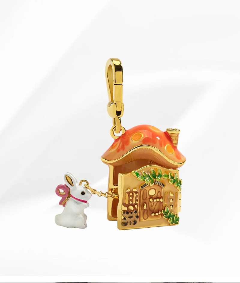Rabbit &amp; Mushroom House Necklace - Floral Fawna