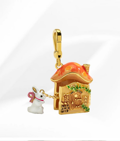 Rabbit &amp; Mushroom House Necklace - Floral Fawna