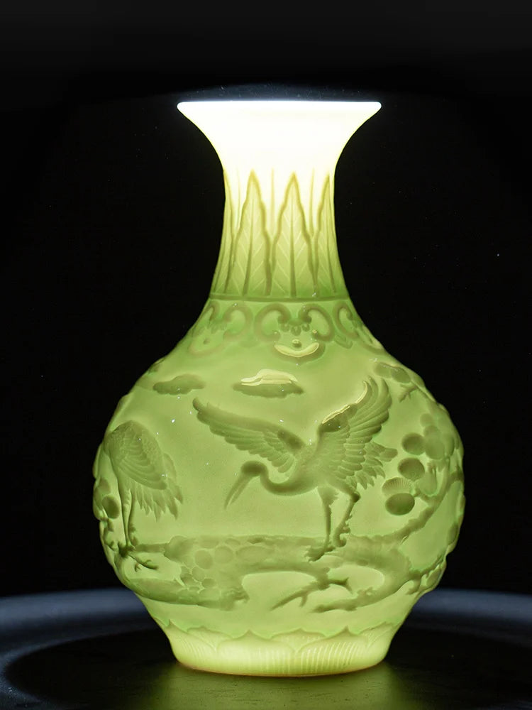 Ceramic Patterned Green Vase - Floral Fawna