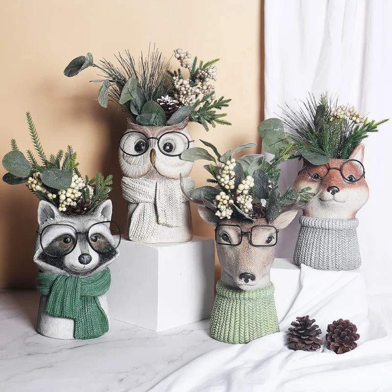 Animal Wearing Glasses Plant Pot - Floral Fawna