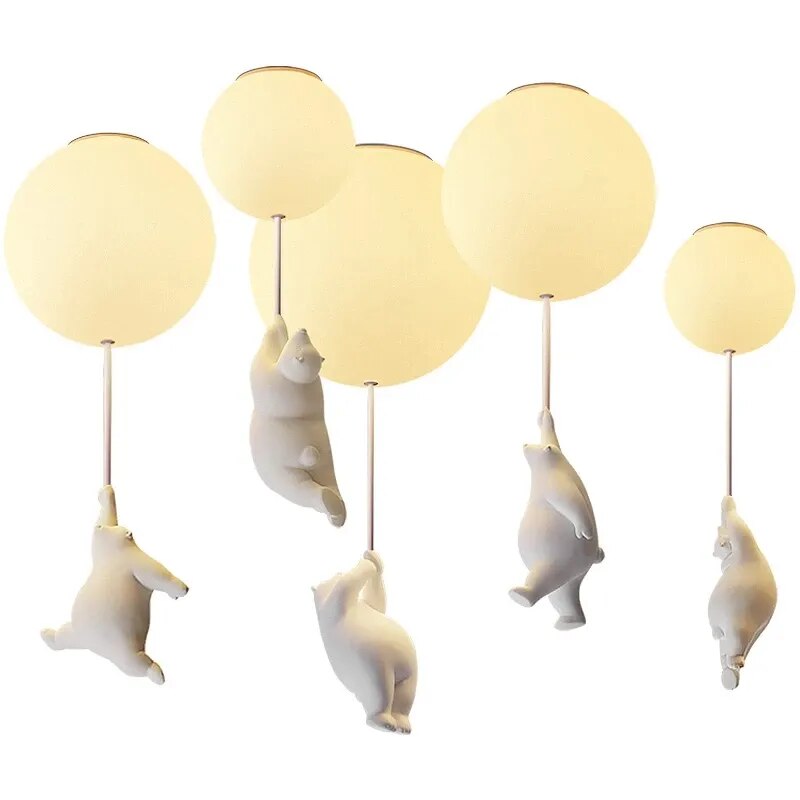 Polar Bear With Balloon Ceiling Light - Floral Fawna