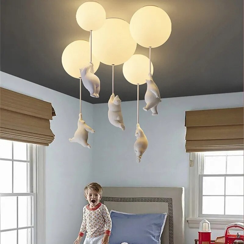 Polar Bear With Balloon Ceiling Light - Floral Fawna