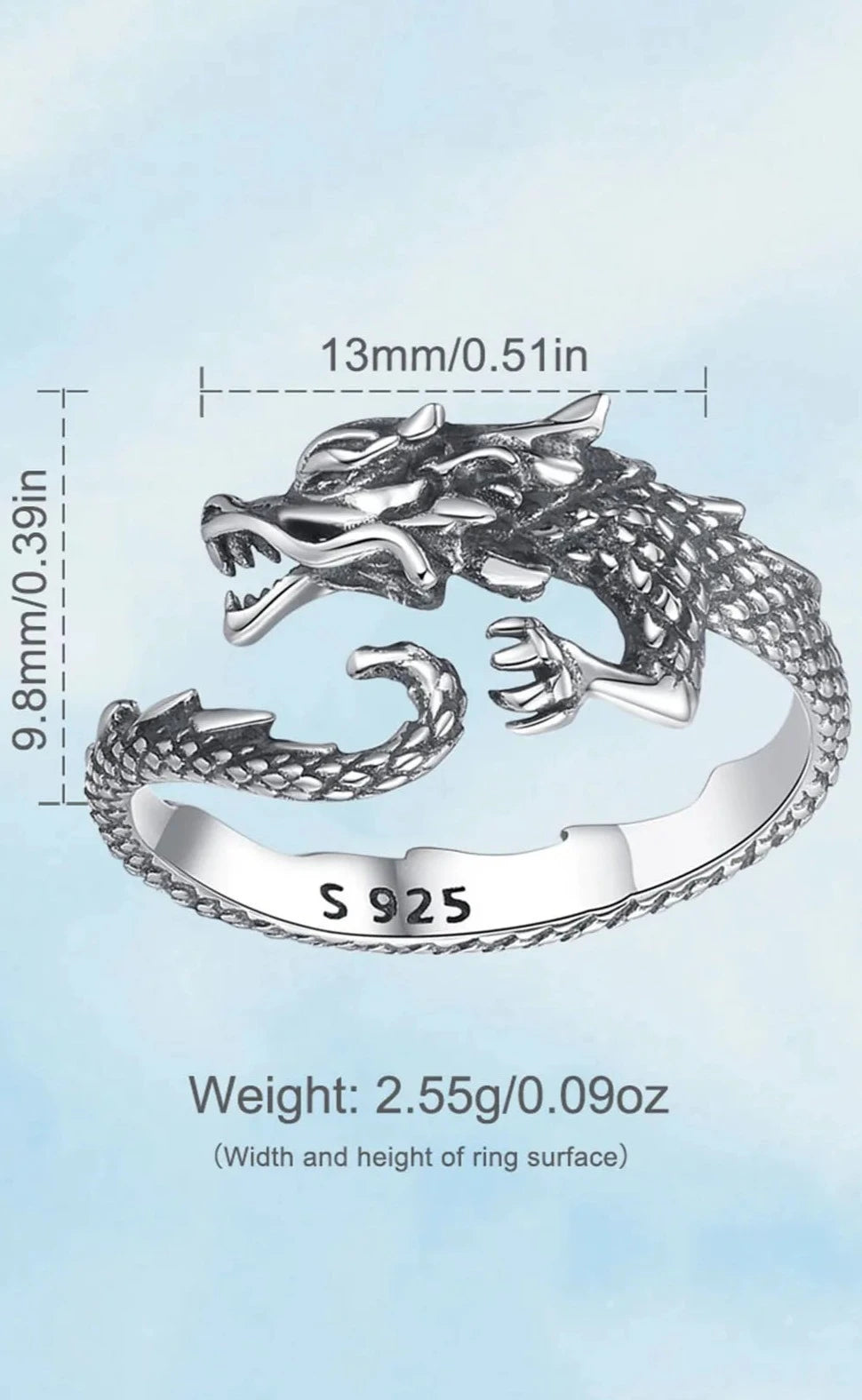 Sterling Silver Dragon Ring