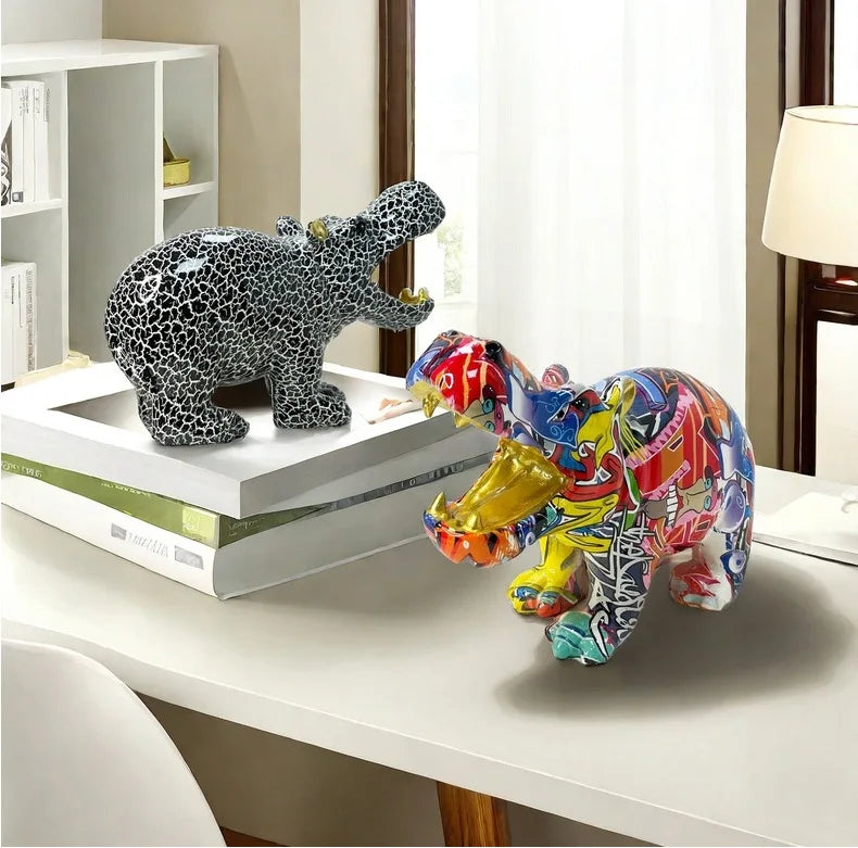 Abstract Hippo Sculpture - Floral Fawna