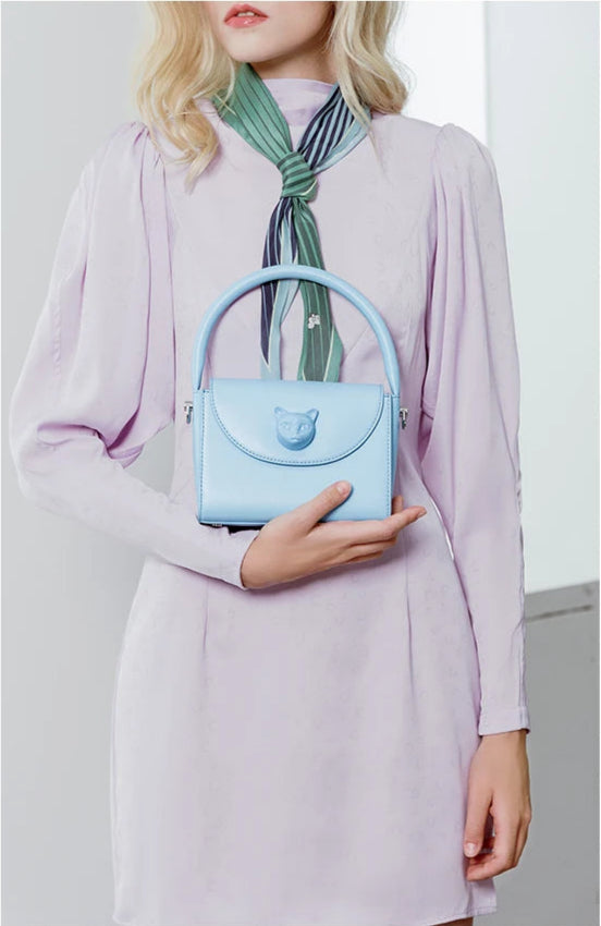 Leather Cat Face Handbag - Floral Fawna