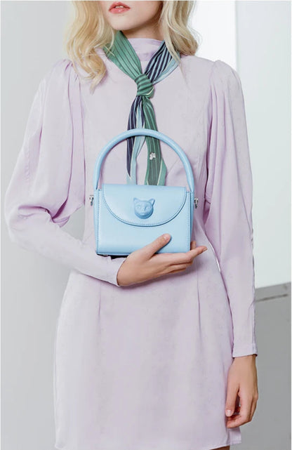 Leather Cat Face Handbag - Floral Fawna