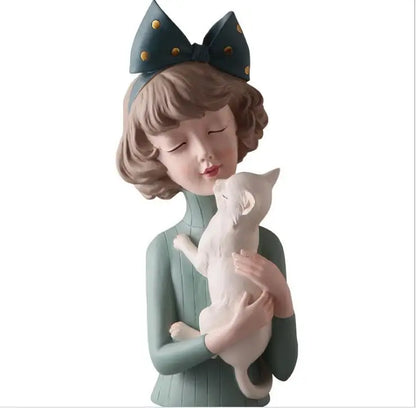 Girl Holding Kitten Ornament - Floral Fawna