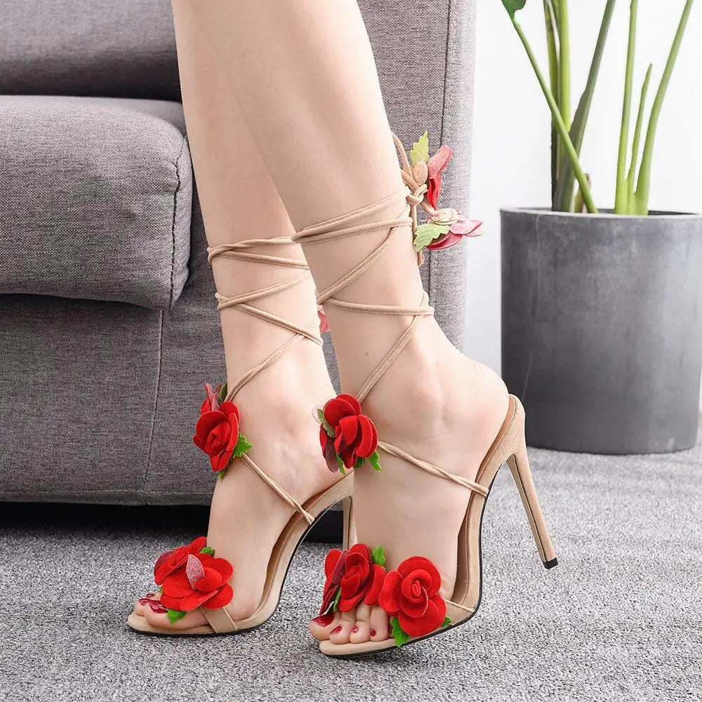 Rose Lace Up Stilettos