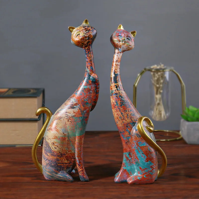 Two Cat Sculptures - Floral Fawna