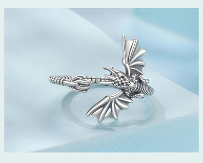 Sterling Silver Flying Dragon Ring - Floral Fawna