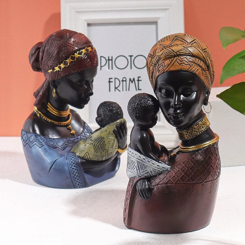 African Mother and Baby Sculpture - Floral Fawna