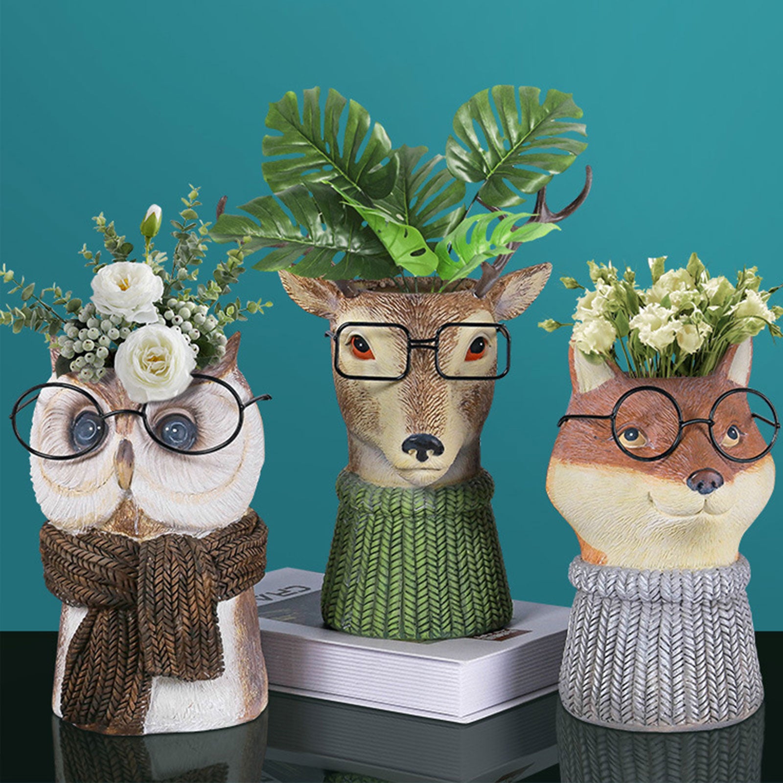 Animal Wearing Glasses Plant Pot - Floral Fawna