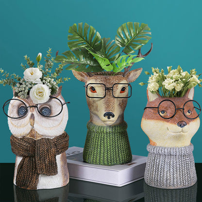 Animal Wearing Glasses Plant Pot - Floral Fawna