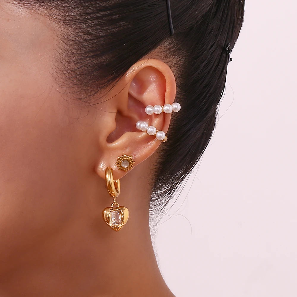18K Gold Plated Pearl Ear Clips - Floral Fawna