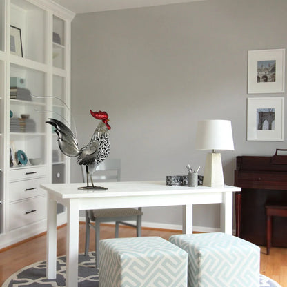 Metal Rooster Sculpture - Floral Fawna