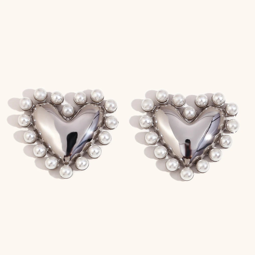 Heart &amp; Pearl Earrings - Floral Fawna