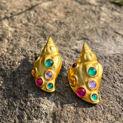 Gold Conch Gem Earrings - Floral Fawna