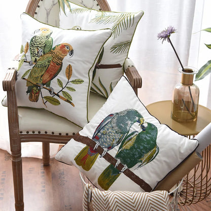 Parrot Embroidered Cushion Cover