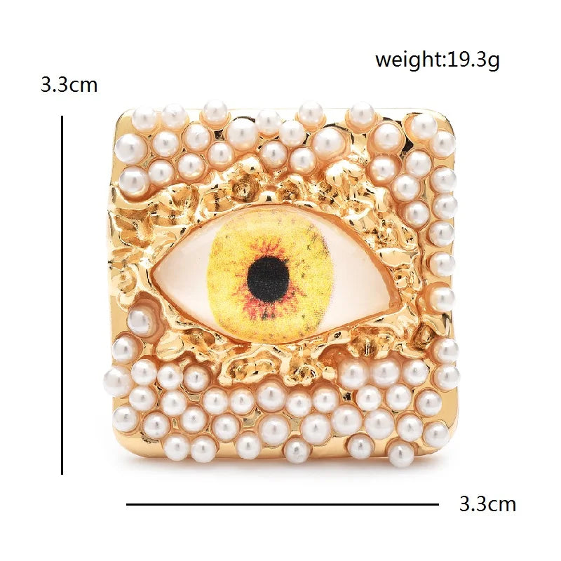 Pearl and Eye Square Brooch - Floral Fawna
