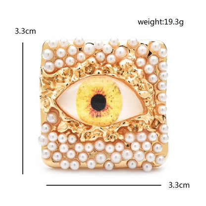 Pearl and Eye Square Brooch - Floral Fawna