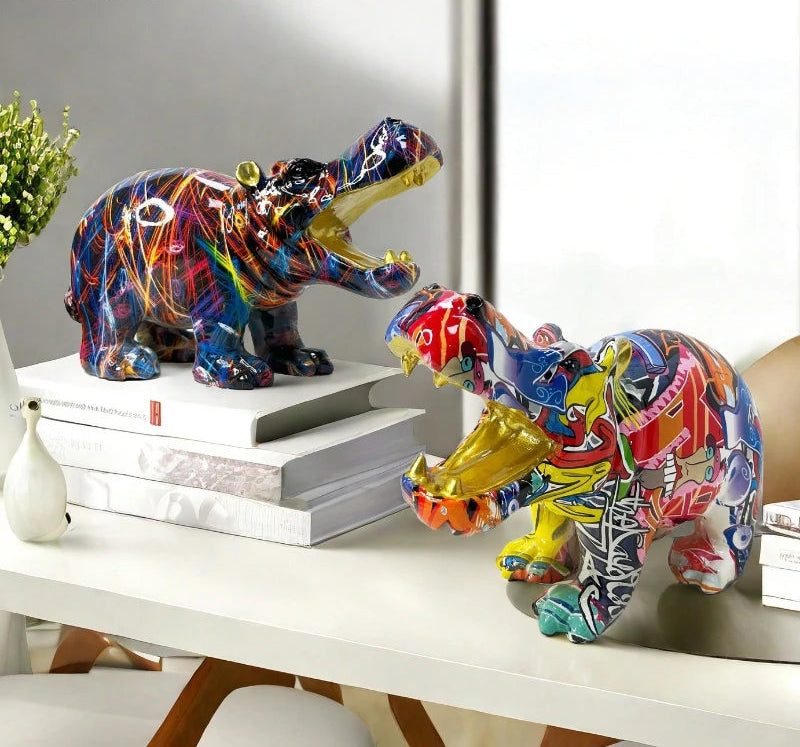 Abstract Hippo Sculpture - Floral Fawna