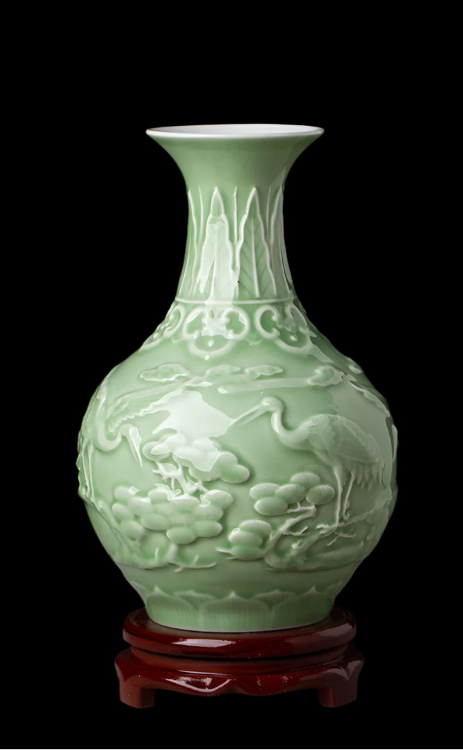 Ceramic Patterned Green Vase - Floral Fawna