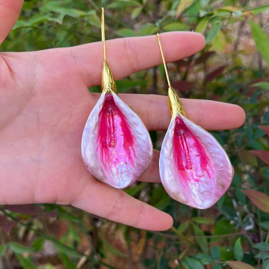 Pink Petal Dangle Earrings - Floral Fawna