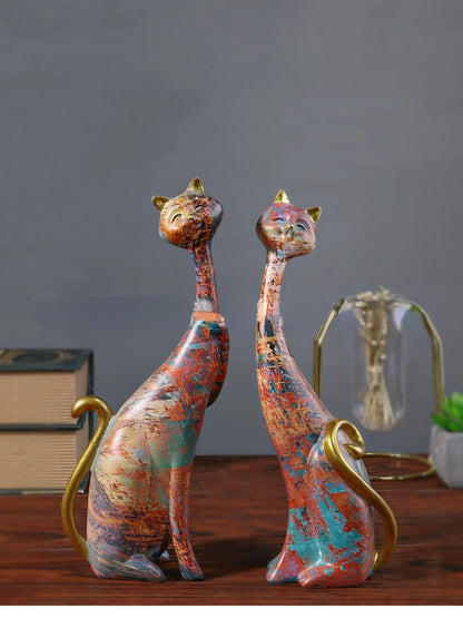 Two Cat Sculptures - Floral Fawna