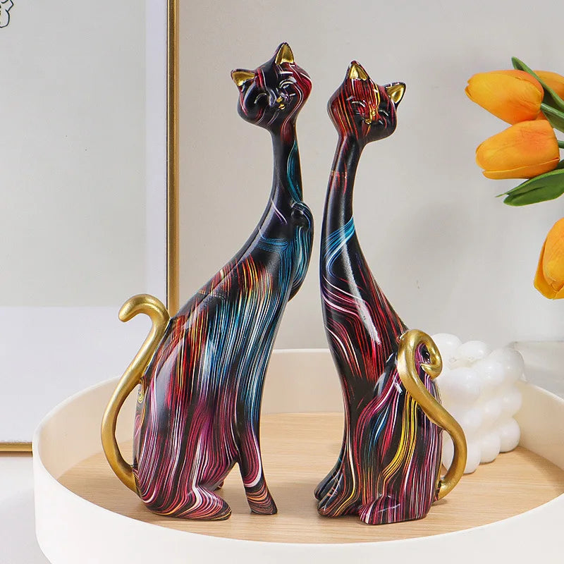 Two Cat Sculptures - Floral Fawna