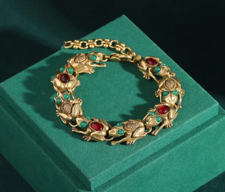 18K Gold Frog Plated Bracelet - Floral Fawna