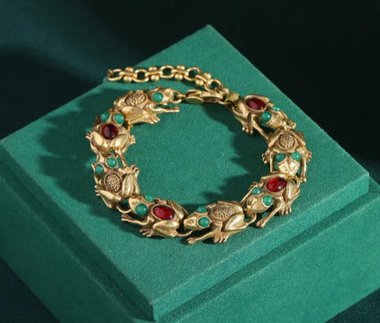 18K Gold Frog Plated Bracelet - Floral Fawna