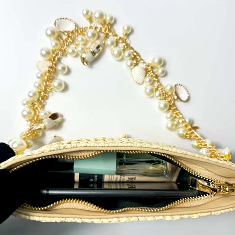 Straw Pearl and Shell Handbag