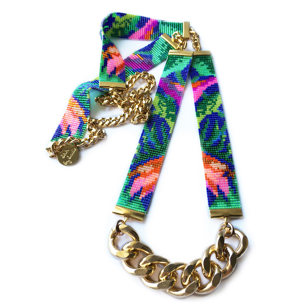 Floral Jungle Print Beaded Necklace