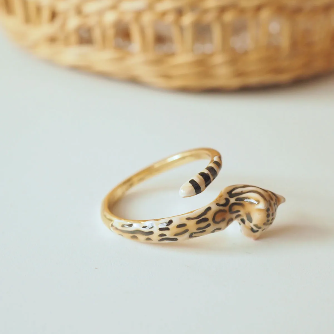 Enamel Leopard Open Ring - Floral Fawna