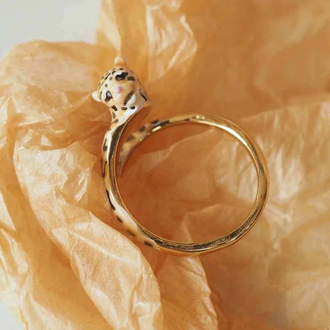 Enamel Leopard Open Ring - Floral Fawna